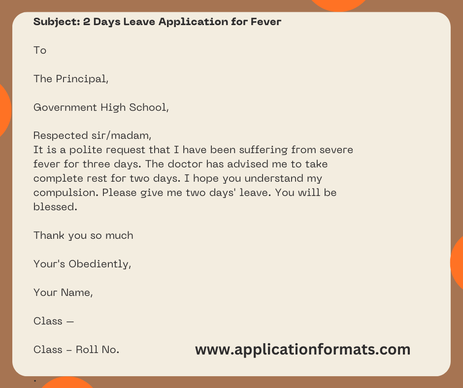 2 Days Leave Application for Fever 