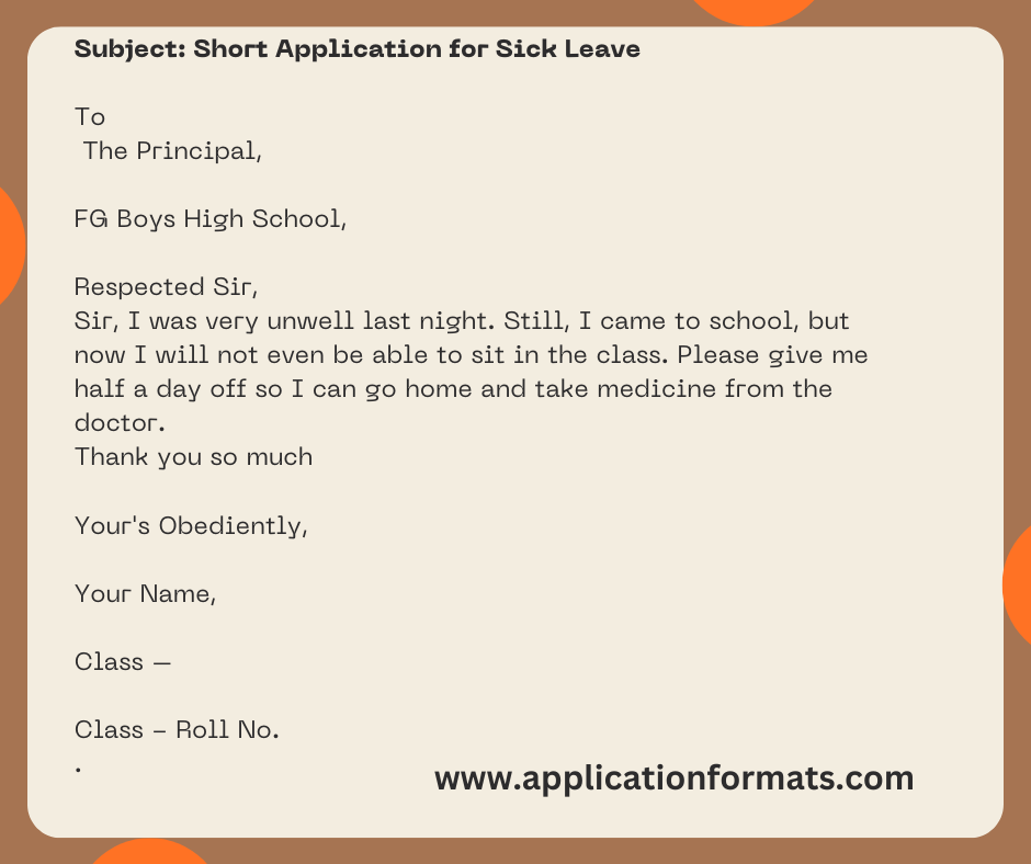 Short Application for Sick Leave