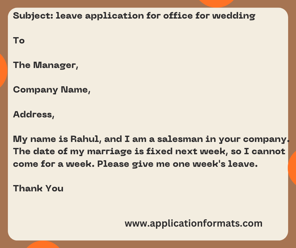 Leave Application For Office For Wedding