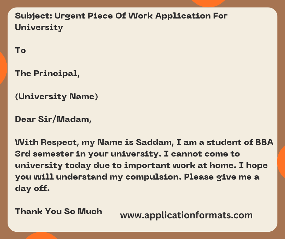 Urgent Piece Of Work Application For University