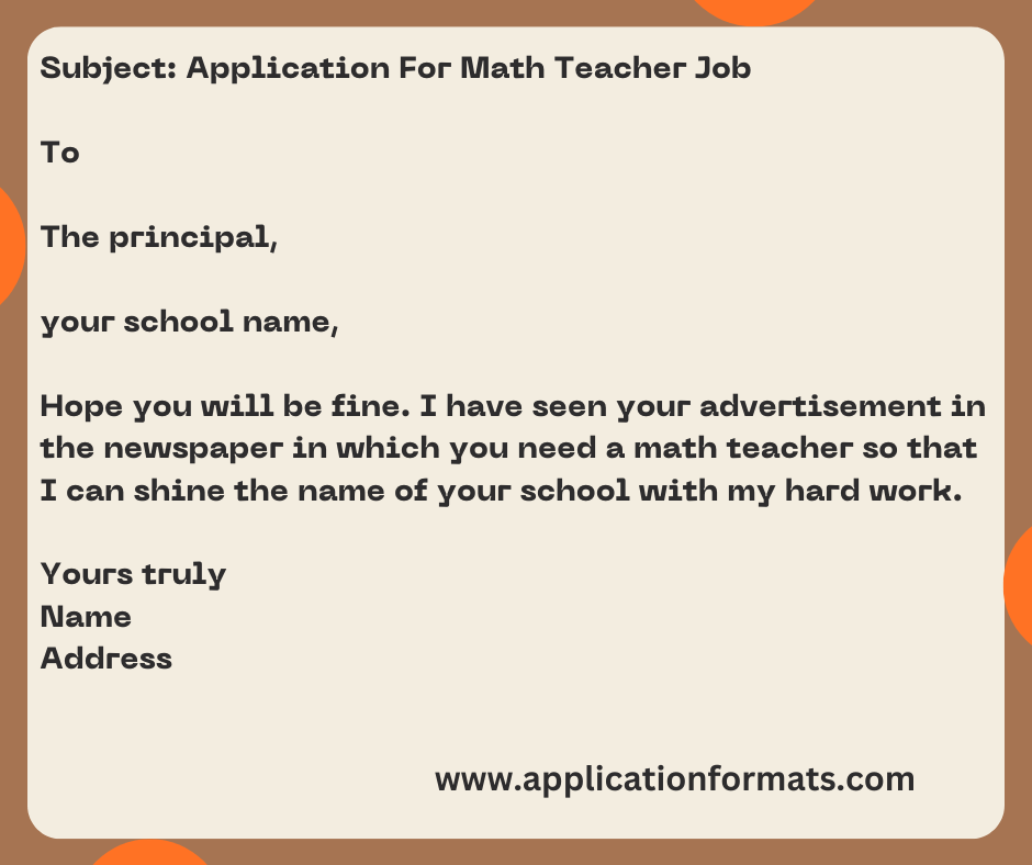 Application For Math Teacher Job