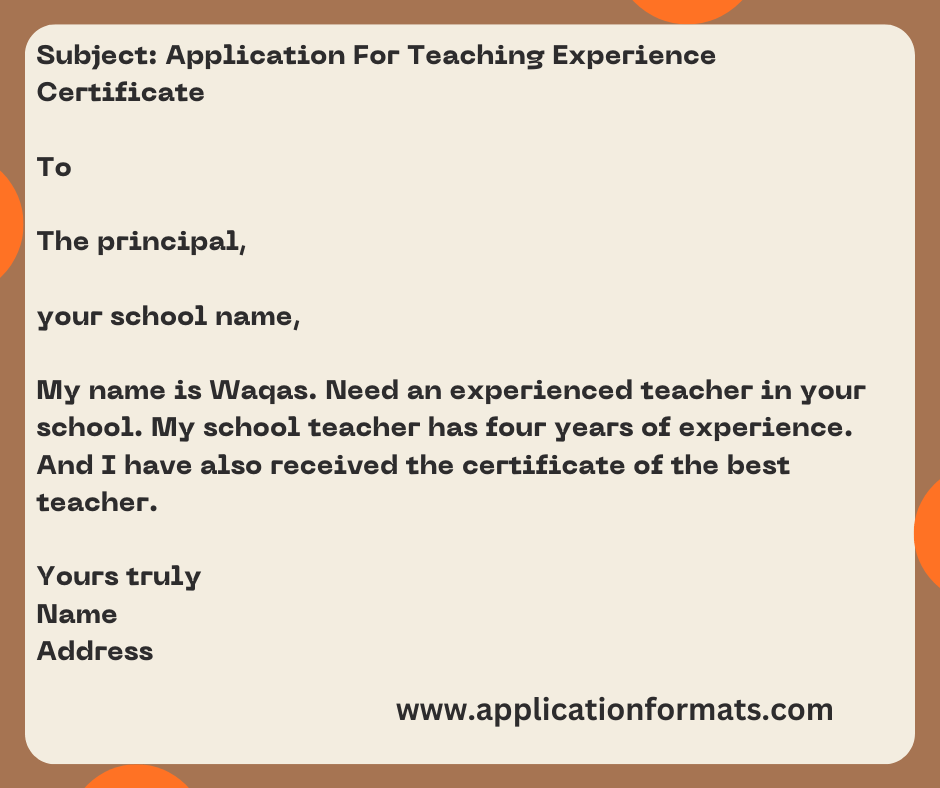 Application For Teaching Experience Certificate