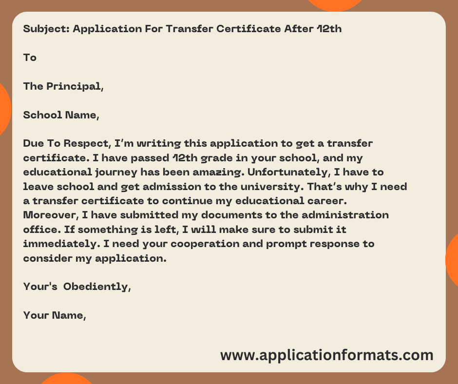 Application For Transfer Certificate After 12th