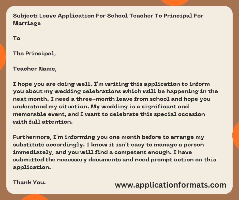  Application For School Teacher To Principal For Marriage