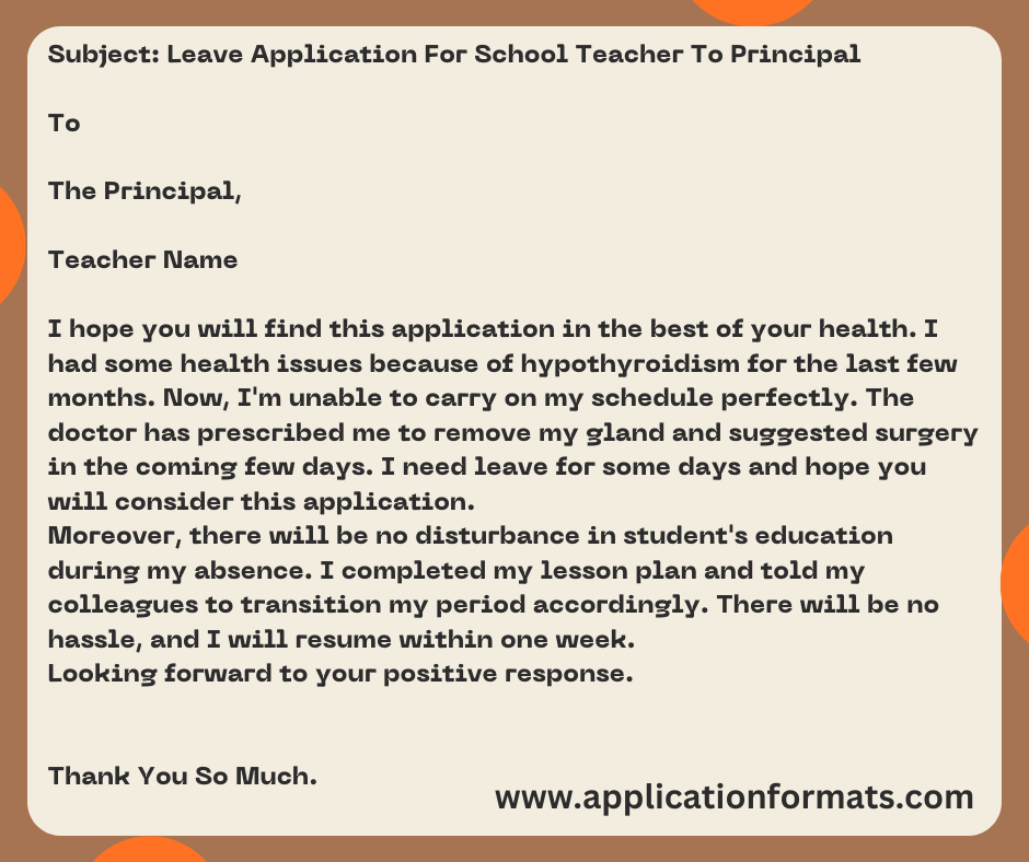 Leave Application For School Teacher To Principal