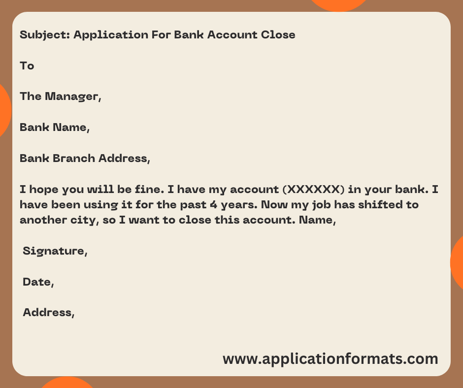 Application For Bank Account Close