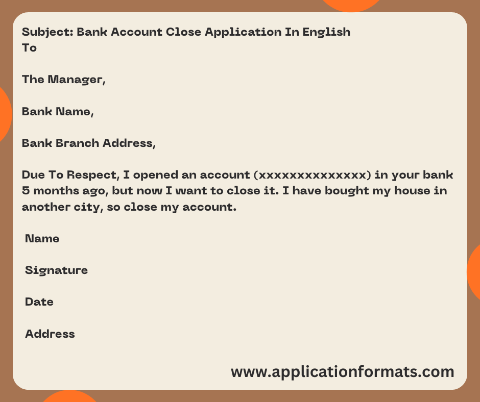 Bank Account Close Application In English