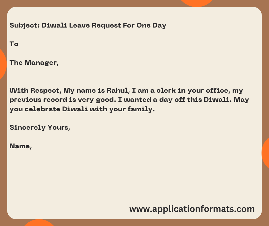 Diwali Leave Request For One Day