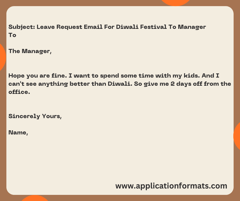 Leave Request Email For Diwali Festival To Manager