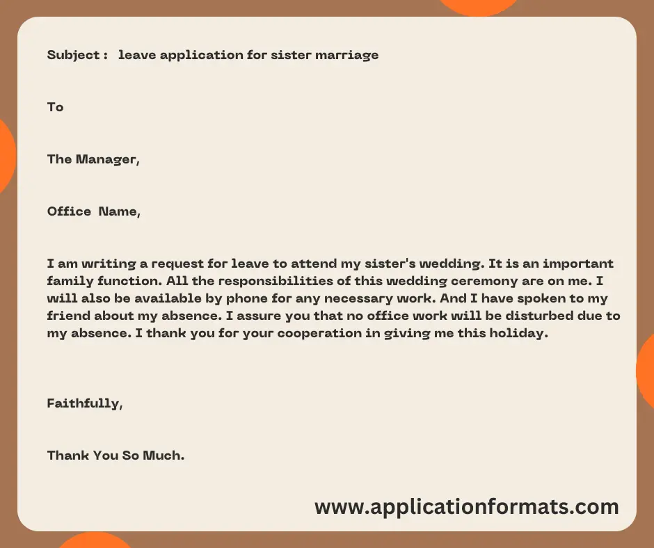 Leave Application For Sister Marriage