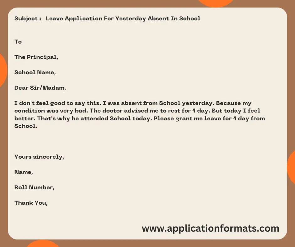 Leave Application For Yesterday Absent In School