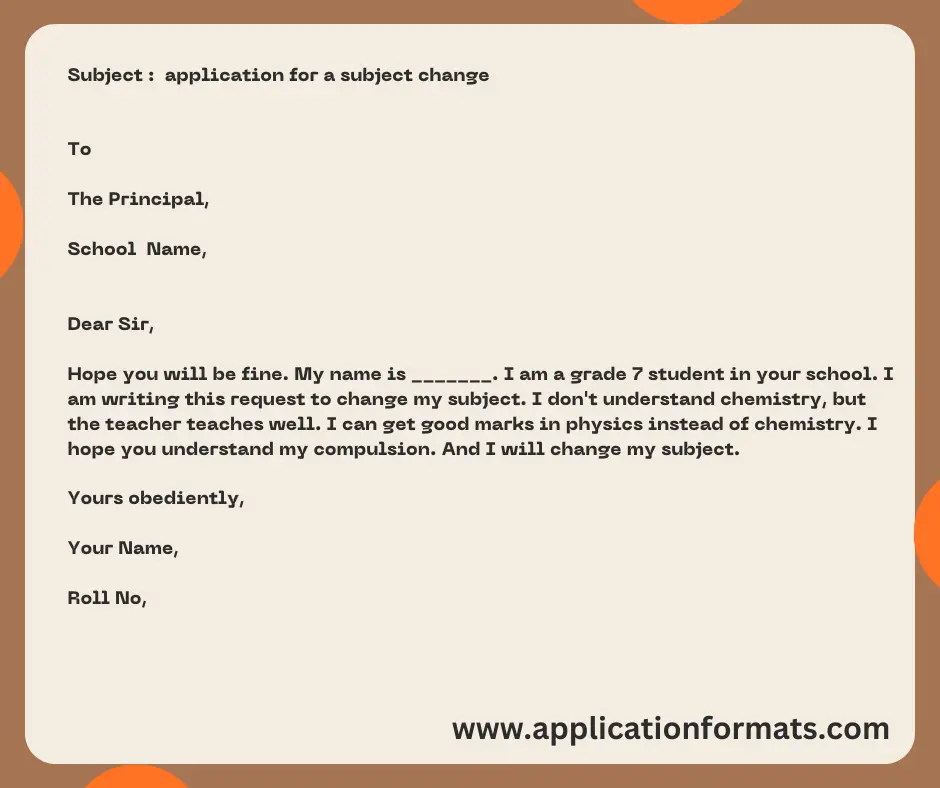 Application For A Subject Change