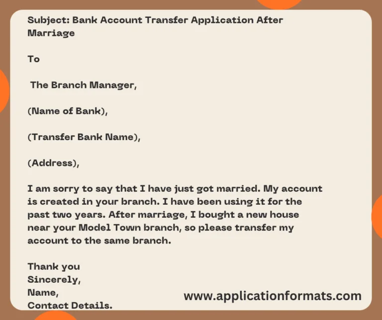 Bank Account Transfer Application After Marriage