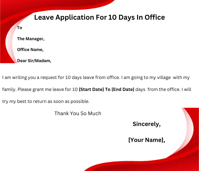 application letter for leave 10 days